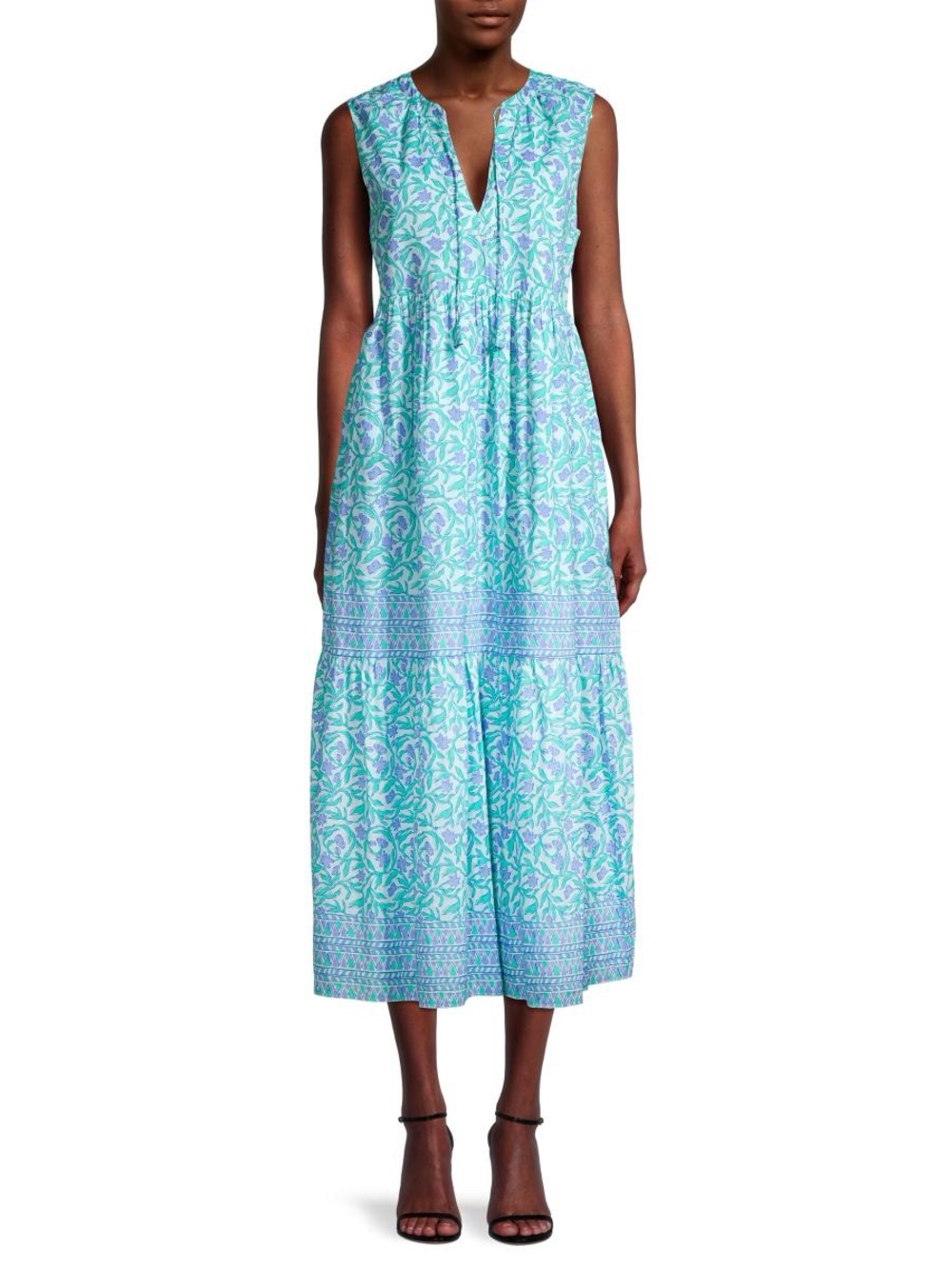 VINEYARD VINES Guana Tiered Floral Self-Tie Sleeveless Midi-dress 100% Cotton S